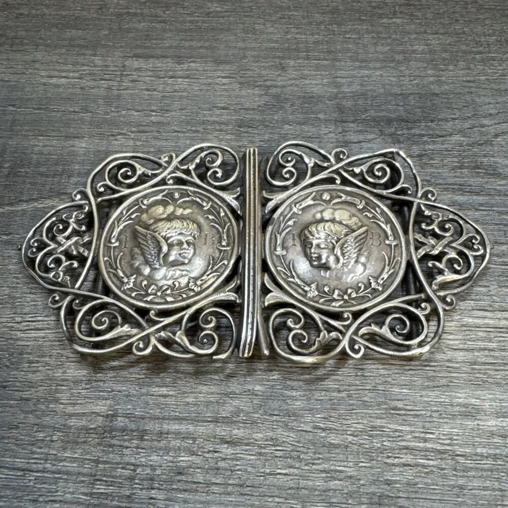 Victorian Sterling Silver Nurses Belt Buckle Cherubs Chester 1895 Henry Matthews